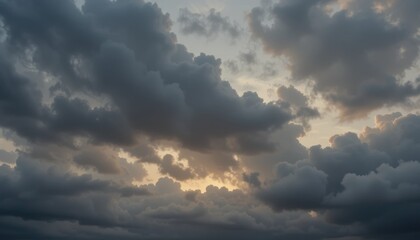 Fototapeta premium Ominous Gray Clouds: A Dramatic Sky with Glimmers of Light.