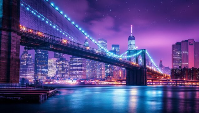 Fototapeta Vibrant New York City Skyline at Night