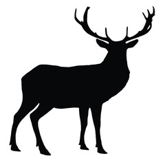 Obraz premium Majestic Forest Deer Silhouette – Black Vector Outline of a Standing Buck with Antlers