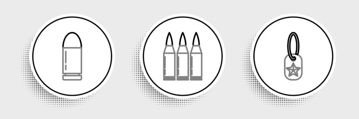 Set line Military dog tag, Bullet and icon. Vector