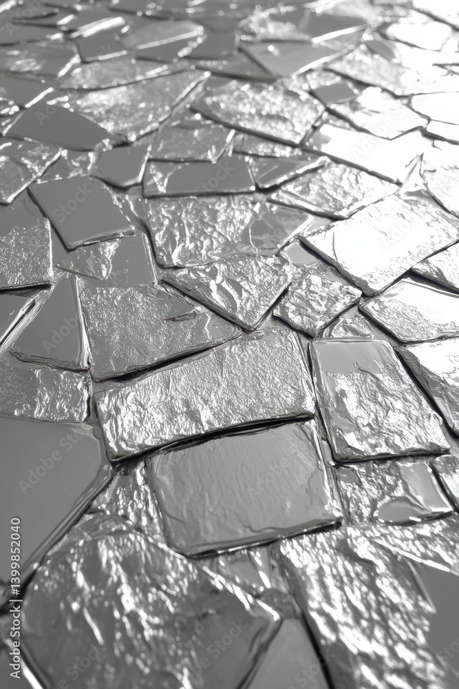 Poster abstract silver foil texture creating a mosaic pattern with glossy reflections and metallic surface 