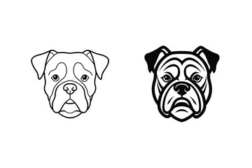 Bulldog Face Logo Design In Outline And Filled Style Vector Illustration