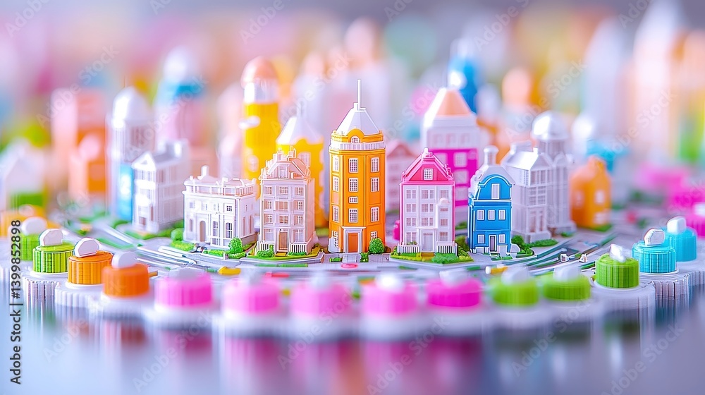 Poster urban architect, a strategic board game where players design cities using 3d-printed structures on a