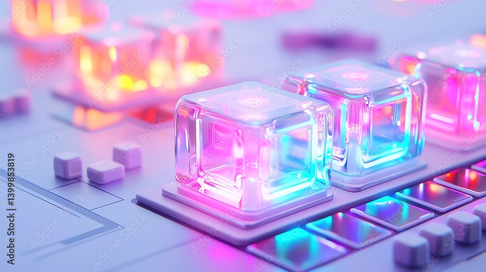 Poster illuminated strategy tiles, a digital board game featuring transparent smart tiles and glowing tower