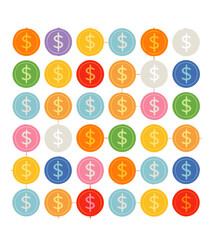 Colorful Dollar Coin Icons Set &ndash; Flat Style Money Symbols in Multiple Shades and Circular Design

