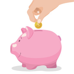 Hand Putting Coin into Piggy Bank – Saving Money, Financial Growth, Investment, Wealth, Budgeting, Banking, Pink Pig, Deposit, Money Box