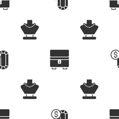 Set Jewelry online shopping, box and Necklace mannequin on seamless pattern. Vector