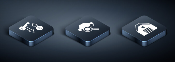 Naklejka premium Set Isometric Rent key, Garage and Car sharing icon. Vector