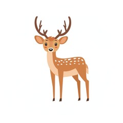 Fototapeta premium Cute cartoon deer illustration. A friendly, stylized deer with large antlers and spotted coat. Simple, colorful design