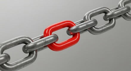 Red Link in Steel Chain A Scarlet Connection Steel And Crimson One Red Link The Vital Link Stand Out Strength AI Generated