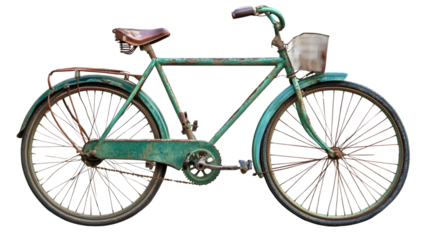 Vintage Green Bicycle Transparent Background for Professional Usage in Graphic Design and Marketing Materials.