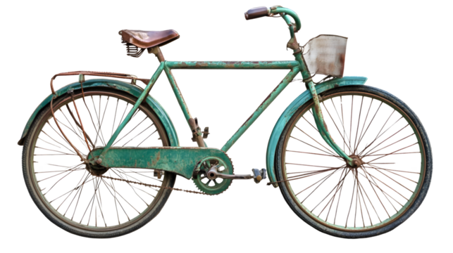 Vintage Green Bicycle Transparent Background for Professional Usage in Graphic Design and Marketing Materials.