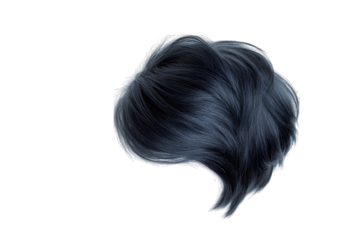 a dark wavy wig placed on a white background showcasing its texture and style it serves as a visual representation for hair fashion or costume design