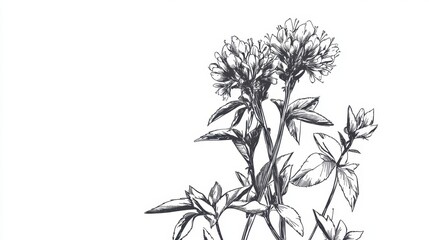 Elegant botanical illustration of valerian flowers in black and white for minimalist design projects