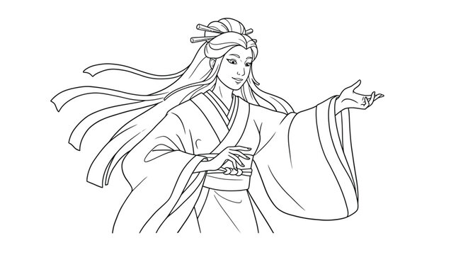 Creator Goddess Izanami Coloring Page: Gentle Outstretched Hand