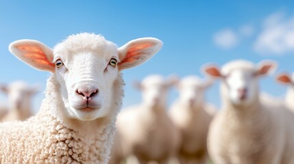 Obraz premium Close up of a white sheep in a flock