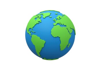 Naklejka premium A cartoon globe featuring continents in green and oceans in blue