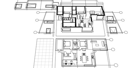 house sketch project facades plan 3d illustration