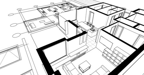  house sketch project facades plan 3d illustration
