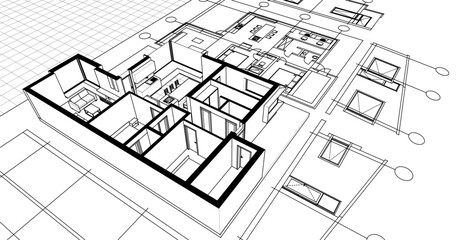  house sketch project facades plan 3d illustration