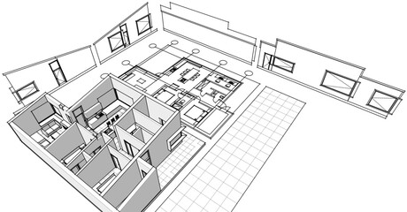  house sketch project facades plan 3d illustration