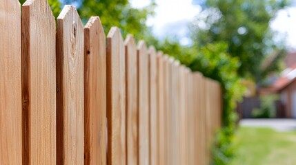 Fototapeta premium Closeup of a wooden scalloped picket fence
