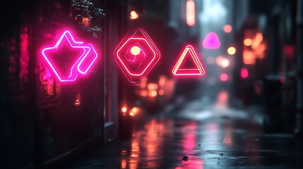 Neon Signs Illuminate A Rainy Cyberpunk Alleyway