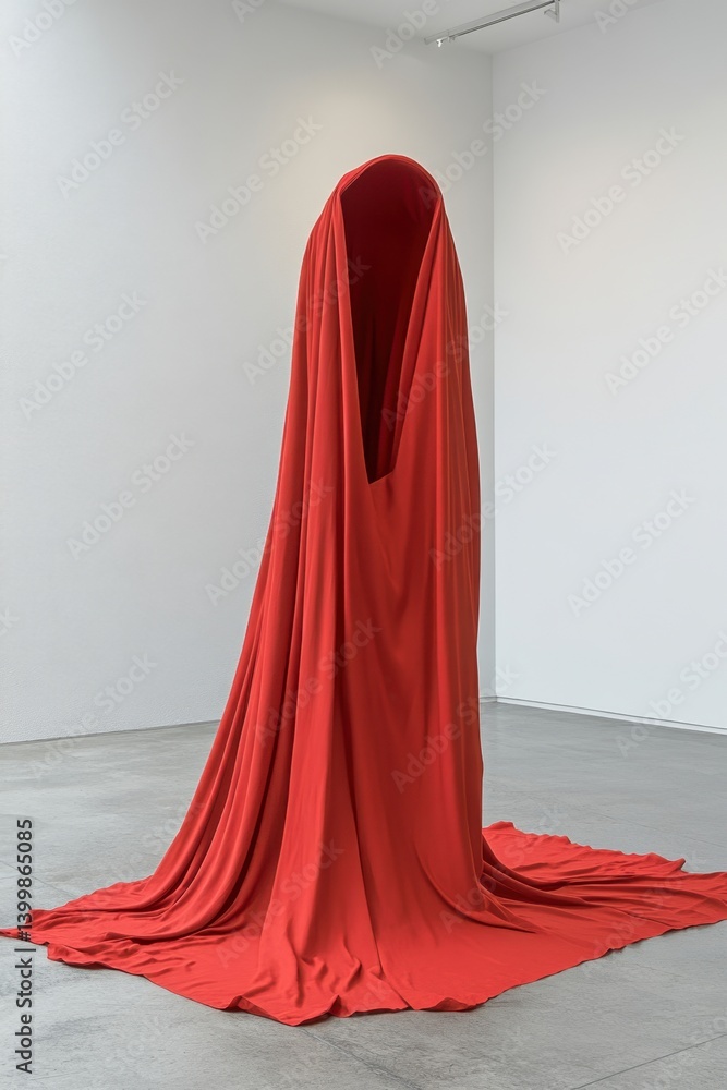 Poster dramatic red fabric draped over form creating a mysterious and captivating artistic sculpture in a m