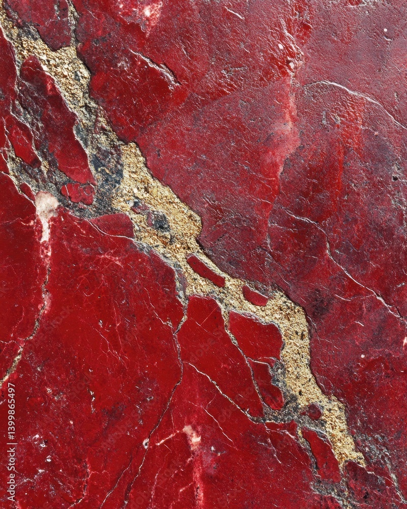 Poster striking red marble texture with golden vein abstract design natural stone surface macro photography