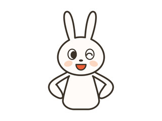 腰に手を当てて笑うかわいいうさぎの上半身イラスト