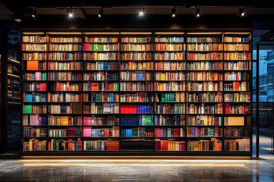 Colorful bookshelf shows diverse books
