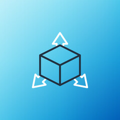 Line Isometric cube icon isolated on blue background. Geometric cubes solid icon. 3D square sign. Box symbol. Colorful outline concept. Vector