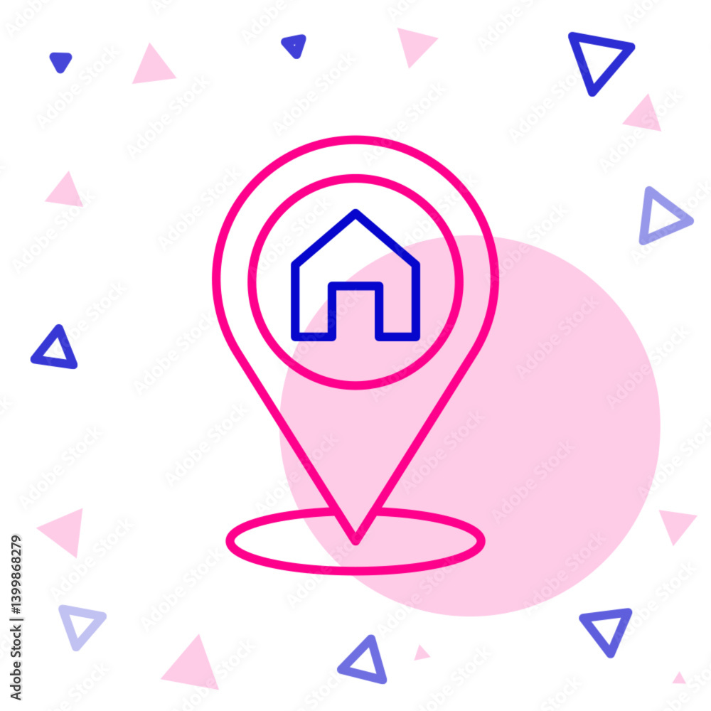 Poster line map pointer with house icon isolated on white background. home location marker symbol. colorful