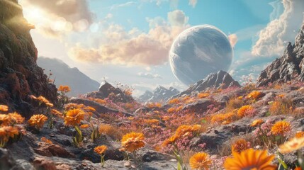 the sparkling sunlight shining on the flowers during the day is very beautiful. seamless looping time-lapse virtual 4k video Animation Background.	