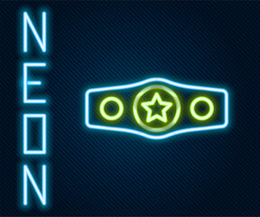 Glowing neon line Boxing belt icon isolated on black background. Belt boxing sport championship winner fight award. Colorful outline concept. Vector