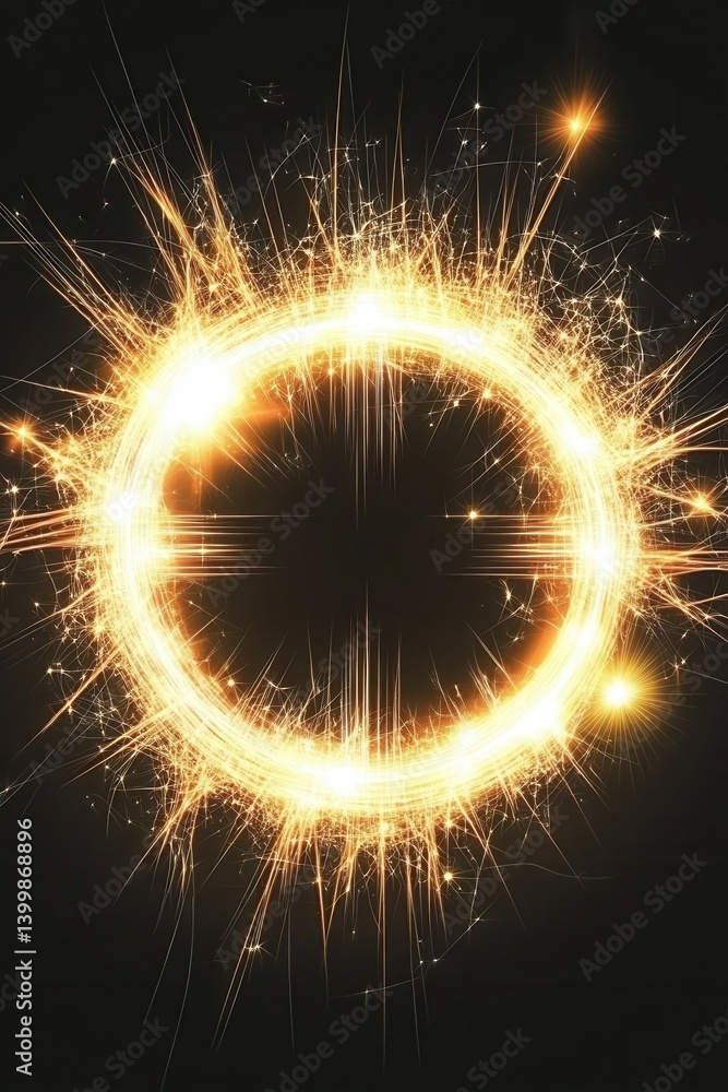 Poster radiant circle of golden sparklers against a dark background creating a festive and magical atmosphe