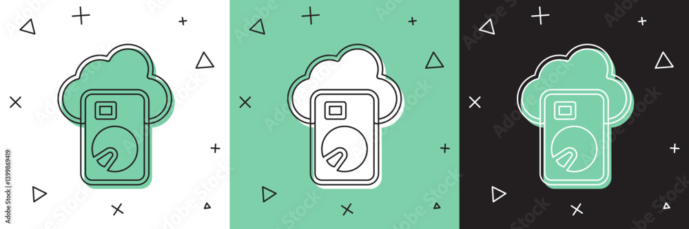 Poster set cloud database icon isolated on white and green, black background. cloud computing concept. digi