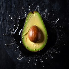 Top view of fresh ripe avocado on a black board,alternative, colours, cosmetic, group, half, health care, horizontal, juicy, liquid, massage, oil, seed, vitamin, essence, exotic, health, 612