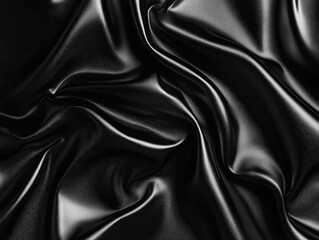 Obraz premium Close Up Black Fabric Texture: Smooth Shiny Draped Silk Material