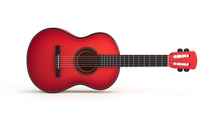 A vibrant red acoustic guitar with a classic shape, showcasing its smooth finish and intricate details, suitable for music lovers and musicians alike.