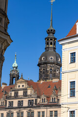 Fototapeta premium Ancient architecture of the German city of Dresden. Facades of ancient buildings in the historical part of the city