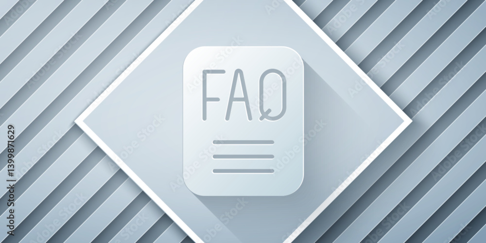 Poster paper cut speech bubble with text faq information icon isolated on grey background. circle button wi