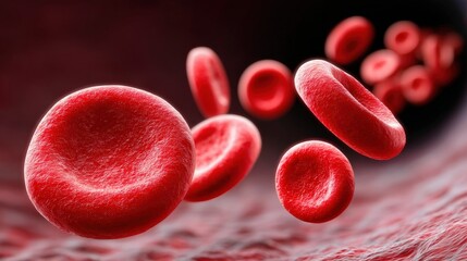 Fototapeta premium Microscopic view of red blood cells in motion.