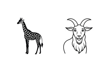 Giraffe Illustration With Spots And Detailed Goat Face Line Art Graphics
