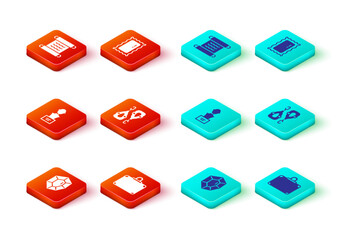 Set Gem stone, Suitcase, Gypsum head sculpture bust, Earrings, Big full length mirror and Papyrus scroll icon. Vector