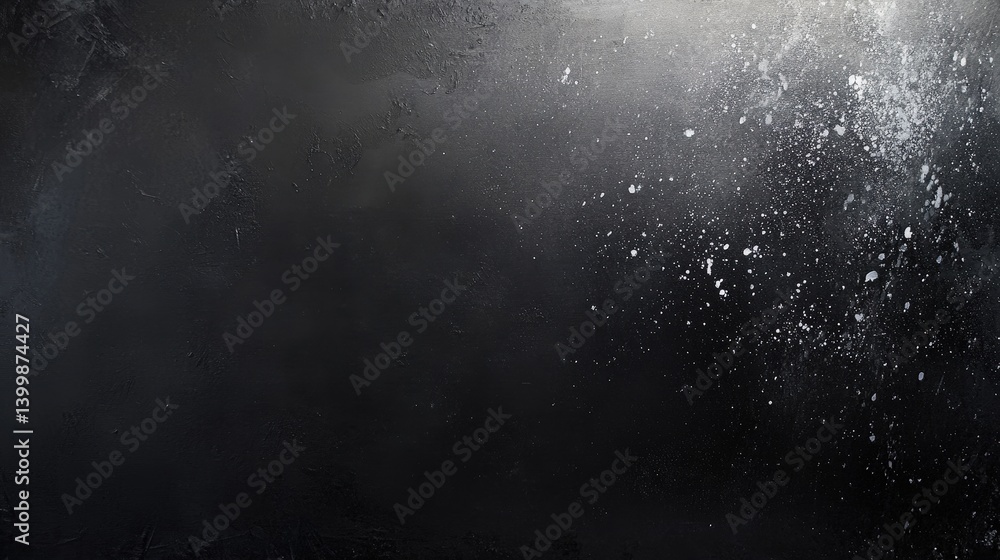 Poster a textured black background with white splashes, creating a dramatic and artistic effect.
