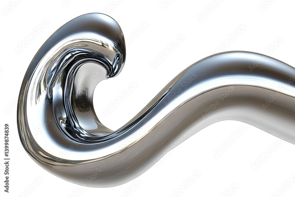 Poster a sleek metallic wave-like structure that showcases smooth curves and reflective surfaces suggesting