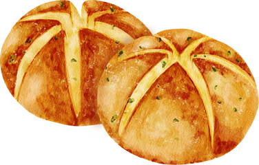 Garlic Bread Watercolor Illustration