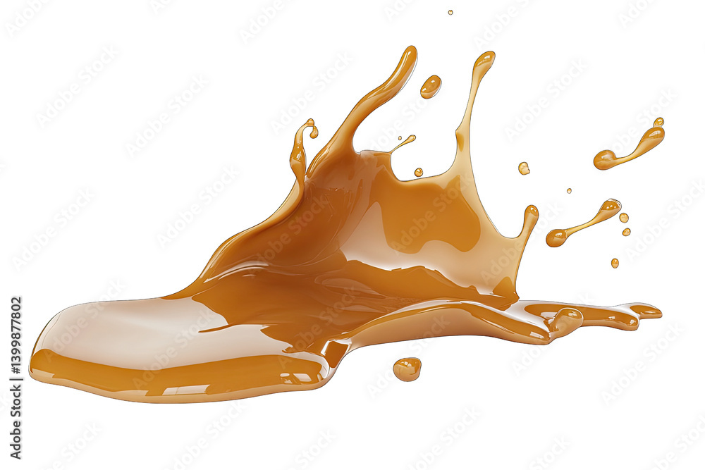 Poster a fluid splash of caramel-colored liquid resembling a thick syrup creates dynamic shapes and droplet
