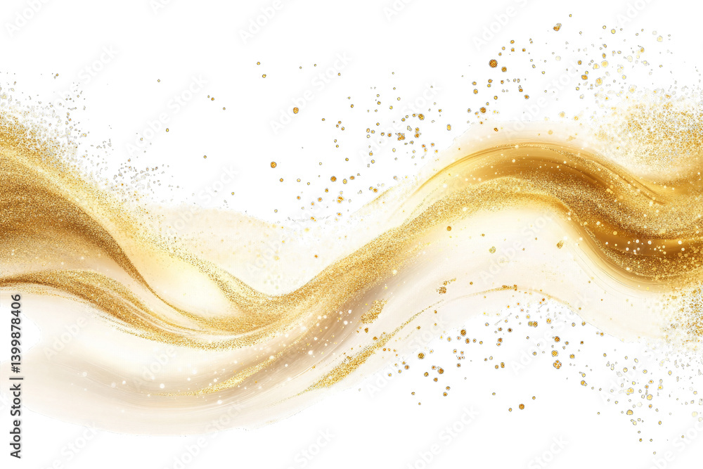 Poster flowing design with golden and white hues creating a sense of elegance and movement often used for b